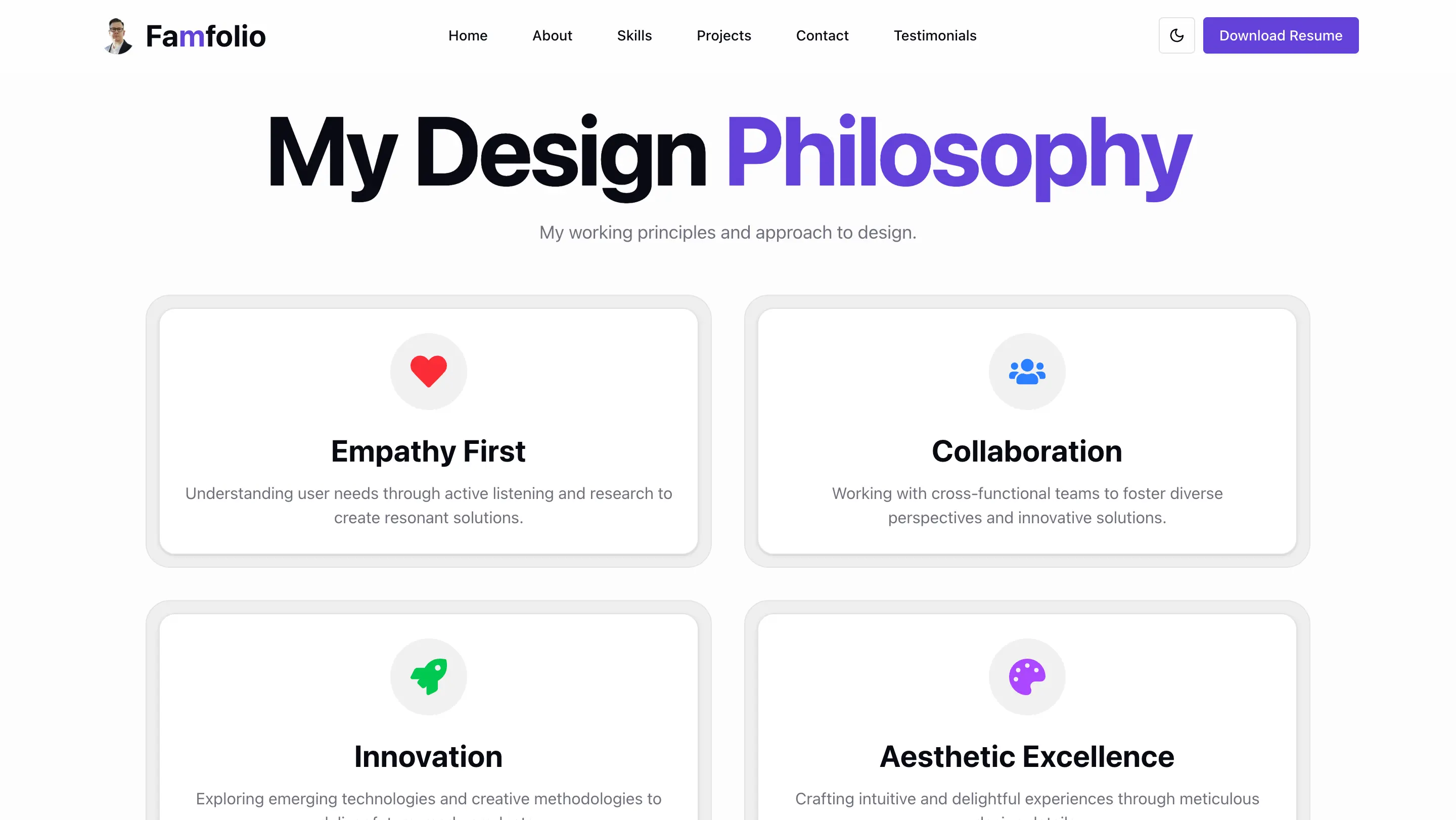 Famfolio - Developer Portfolio Preview 3